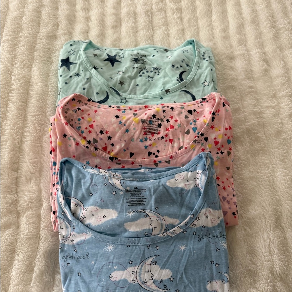 Set of Three PNAEONG women's cotton short-sleeve nightgowns in size XL